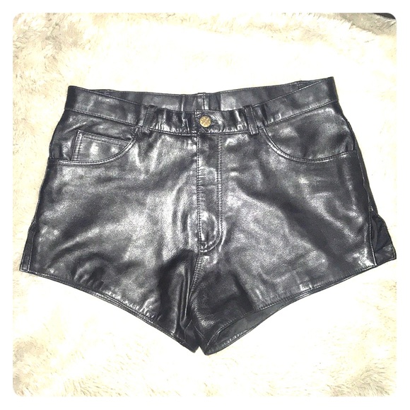 Vintage Pants - Leather Shorts W/side slit